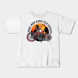 Real men, ride old school, biker quotes, vintage motorcycle illustration, Kids T-Shirt